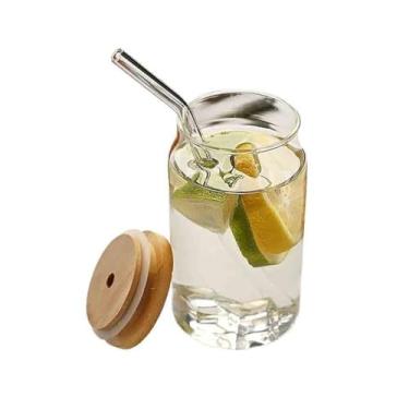 Imagem de x3anggyt5 Copos de vidro transparente com tampa e canudo, 350/450/550 ml copos de alto borossilicato para cola, suco, chá gelado, bebidas frias (médio)