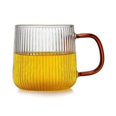 Imagem de Copo de vidro com listras verticais com alça colorida, caneca de vidro borossilicato transparente de 320 ml (âmbar)