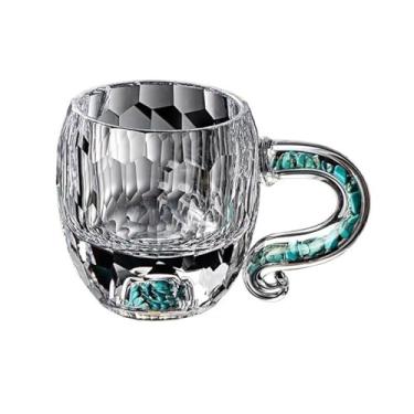Imagem de x3anggyt5 Luxuosos copos de vidro de cristal transparente, pequenos copos de café com textura de diamante, com alças requintadas, 60 ml (verde)