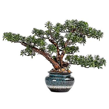 Imagem de Bonsai artificial, árvore de bonsai artificial chinês, simulação de árvore de pinheiro de boas-vindas, bonsai, madeira, zen, vaso de cerâmica, planta falsa, sala de estar, ornamentos para casa, árvore