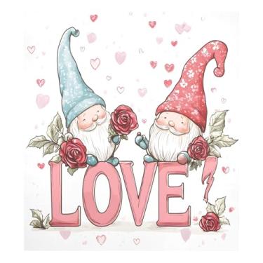 Imagem de Qilmy Capa de ímã de máquina de lavar louça de gnomo fofo dia dos namorados 58 x 66 cm capas decorativas de geladeira para porta frontal adesivo de folha magnética máquina de lavar louça painel