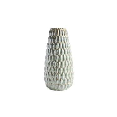 Imagem de Vaso de cerâmica ciano moderno padrão de lágrima para sala de estar decoração de arranjos de flores