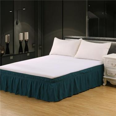 Imagem de OMIREL Saia de cama elástica plissada com babados para camas queen size decoração de quarto de qualidade de hotel de 30 cm com saias elásticas ajustáveis de microfibra, verde, 135 x 200 + 30 cm