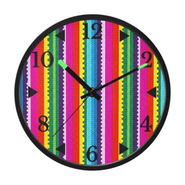 Imagem de STAYTOP Relógio de parede mexicano Serape com listras LED para quarto com brilho noturno, relógios de parede silenciosos de 30,5 cm para decoração de sala de estar, controle de som, relógio de parede