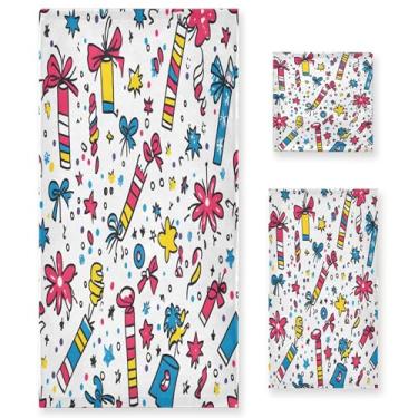 Imagem de xigua Conjunto de toalhas de banheiro coloridas de fogos de artifício absorvente toalha de banho macia de 3 peças toalha de mão toalhas decorativas para banheiro, academia, hotel, praia, piscina