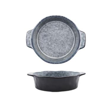 Imagem de Assadeira assadeira de cerâmica ânfora prato redondo irregular prato fundo doméstico tigela de legumes espaguete ocidental assadeira caçarola para forno (cinza)