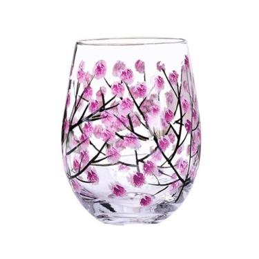 Imagem de Copos de beber sem haste pintados à mão, copos de vidro coloridos de 504.6 g para suco de água, bebidas e cerveja (rosa)