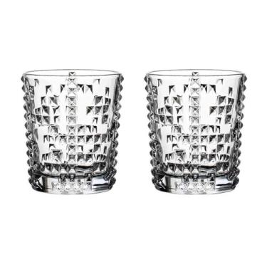 Imagem de Pacote com 2 copos de vidro transparente sem chumbo, requintados copos em relevo de diamante para água, suco, leite e uísque (pequeno)