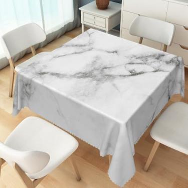 Imagem de TTQYFNM Toalha de mesa quadrada abstrata de mármore branco com textura de mármore preto e cinza, resistente a manchas, à prova d'água, para sala de jantar, cozinha, piquenique, festa, decoração