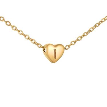 Imagem de Tapp Collections Colar de coração minúsculo com inicial – Colar com pingente de coração banhado a ouro 18K para mulheres, Aço inoxidável, Sem Pedra Preciosa