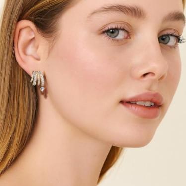 Imagem de Brincos de argola de zircônia cúbica banhados a ouro, brincos para um piercing, design falso de várias argolas, joias pequenas, simples, hipoalergênicas, diárias, para um orifício, joias modernas