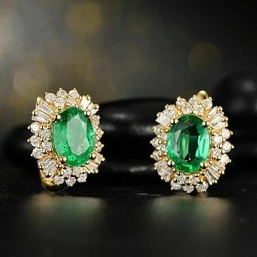 Imagem de Brincos de argola vintage com flor de zircônia verde para mulheres, casamento, aniversário, joias elegantes, presentes, One size, Cobre, Zircônia cúbica