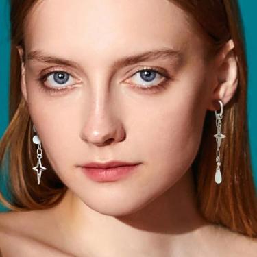 Imagem de Y2K Brincos de argola de estrela com ponta de pedra da lua para mulheres grunge emo gótico, corrente de lágrima, brincos pendentes Y2K, acessórios para roupas punk góticas, joias de Natal, presente