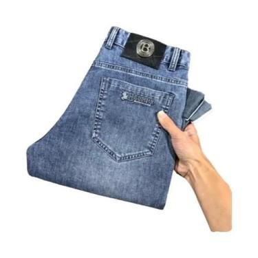 Imagem de Calça Jeans Masculina Slim Com Perna Reta, De Alta Qualidade, Com Bord