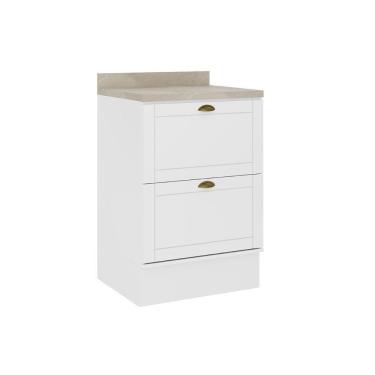 Imagem de Balcão De Cozinha Modulado Com Tampo Bella 2610 Com 2 Gavetas 60cm Branco