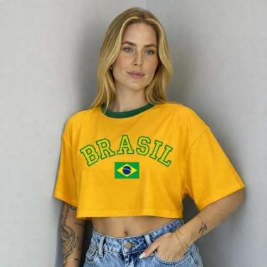 Imagem de Cropped Oversized Brasil Bandeira Feminino Copa do Mundo Estampa Bande
