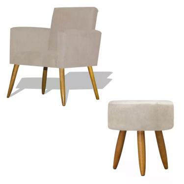Imagem de Kit Poltrona Decorativa Nina Com Puff Redondo - Bege Bege