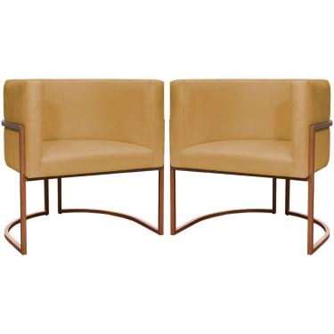 Imagem de Kit 2 Poltronas Para Sala De Recepção Luna Suede Cores Base De Ferro Bronze - Mostarda, Suede