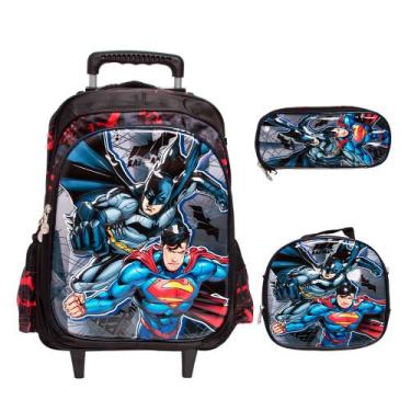 Imagem de Kit Mochila Infantil Escolar Rodinha Menino Super Herói 3D - Plike