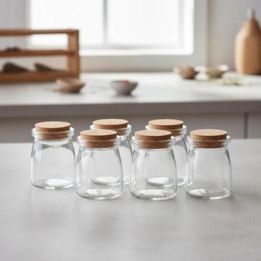 Imagem de Kit 6 Potes Vidro Potinhos Com Tampa Rolha Cortiça 110ml Porta tempero