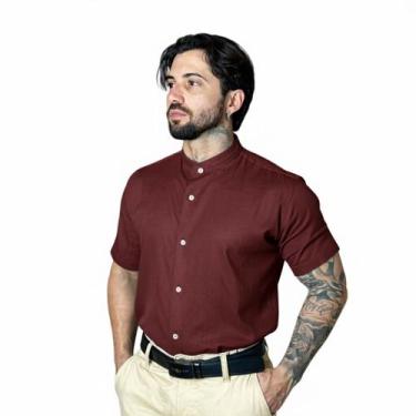Imagem de Camisa Social Masculina Gola Padre de Luxo Com Manga Curta Slim Fit Li