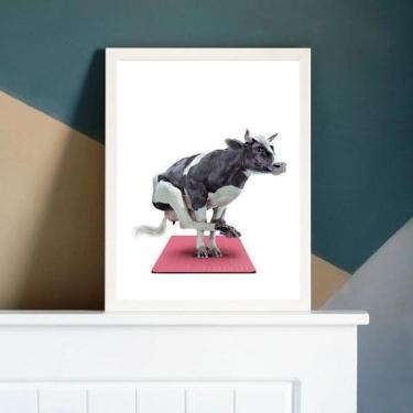 Imagem de Quadro Decorativo Vaca Fazendo Yoga 24X18Cm - Madeira Branca