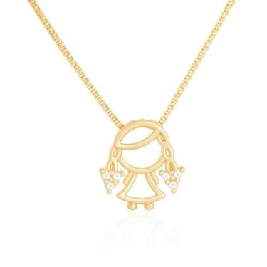 Imagem de Colar com pingente Filho Filha banhado a Ouro 18k - MIT JOIAS, Menina