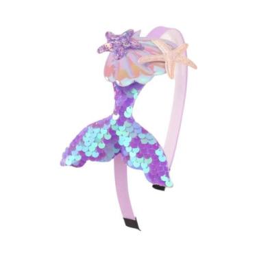 Imagem de Faixas De Cabelo Feitas À Mão Com Lantejoulas De Sereia Arco-íris Para