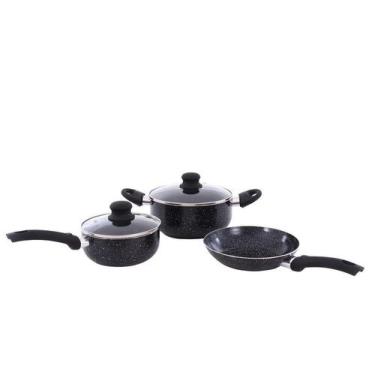 Imagem de Jogo de Panelas de Alumínio Marble Preto com 3 Peças - Wincy Casa, Pre