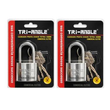 Imagem de Kit 02 Cadeados 38mm Chave Tetra TrianGle Antifurto P/ Armario Vitrine