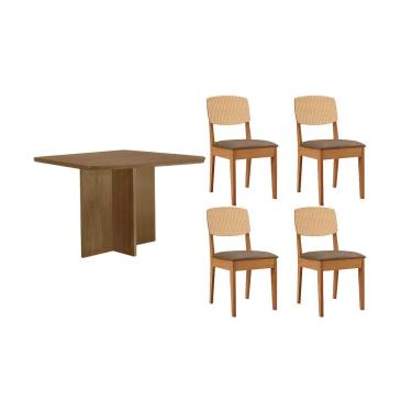 Imagem de Conjunto: Mesa Sala Jantar Berlim Curvo 90cm + 4 Cadeiras Havana Naturale - Suede Capuccino - Rufato