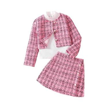 Imagem de Conjunto De Vestido De Moda Para Meninas Em Xadrez Rosa Primavera Outo