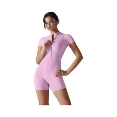 Imagem de Macacão De Yoga Feminino De Manga Curta, Roupão De Treino Em Uma Peça,