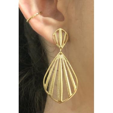 Imagem de Brinco Grande de Concha Vazada Banhado em Ouro 18k