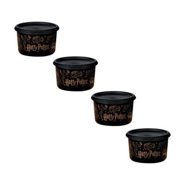 Imagem de Kit 4 Potes Tupperware Mini Instantânea Mágica Harry Potter Preto 575m
