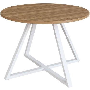 Imagem de Mesa Para Escritório Reunião Redonda Pés Industrial Idea A03 Nogal Sevilha Branco - Lya...