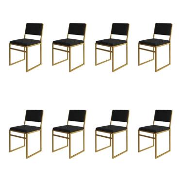 Imagem de Kit 8 Cadeiras Industrial Isa Veludo Preto Base Dourado para Mesa Sala Cozinha - Dourad...