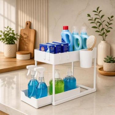 Imagem de Organizador Multiuso 2 Níveis com Bandeja Corrediça  Branco - GLOBALMI