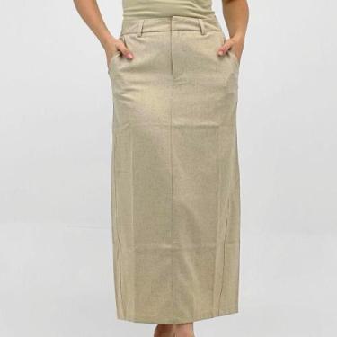 Imagem de Saia Pacific Blue Longa em Tecido Feminina, P, Bege