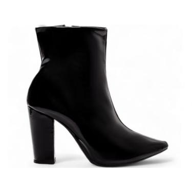 Imagem de Bota Vinil Bico Fino Salto bloco Cano Médio - Torricella, Preto vinil,