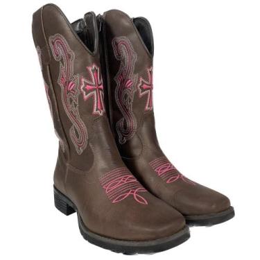 Imagem de Bota Feminina Com Cruz Bico Quadrado Oklahoma Country, Marrom, 40
