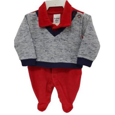 Imagem de Macacão Longo Bebê Menino Inverno Enxoval Chuquinha Baby, Vermelho, RN