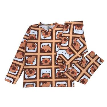 Imagem de Conjunto Blusa e Calça Térmica Bebê Infantil Estampado - Capivara Cara