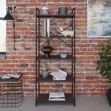 Imagem de Estante com 5 Prateleiras 152x60x33cm Yon Marrom/Terracota/Preto - Met