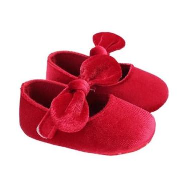 Imagem de Sapatos De Bebê Princesa Com Laço Vermelho, Confortáveis Para Primaver