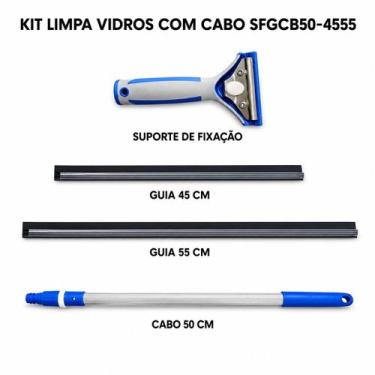 Imagem de Rodo Limpa Vidros Bralimpia laminas de 45 e 55cm cabo 50 cm