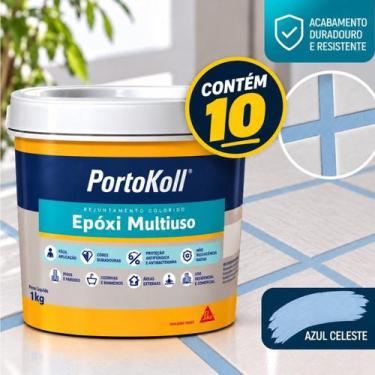 Imagem de Kit 10 Rejunte Multiuso Epóxi Azul Celeste Porto Koll 1KG - PortoKoll,
