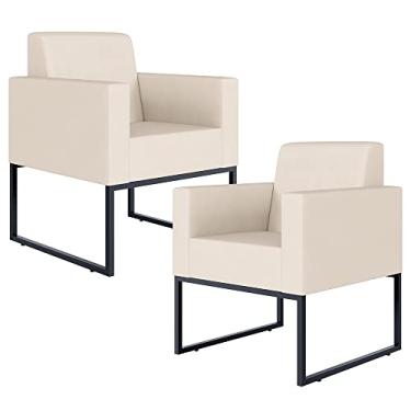 Imagem de Kit 02 Poltronas Decorativas para Sala Recepção Base Fixa De Metal Helô L02 Suede Bege - Lyam Decor