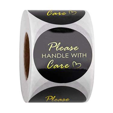 Imagem de Adesivos WRAPAHOLIC Please Handle with Care - Adesivos de agradecimento de folha de ouro - 5 x 5 cm Total de etiquetas, Preto, 1