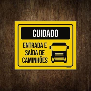 Imagem de Placa Sinalização Cuidado Entrada E Saída De Caminhões 27X35